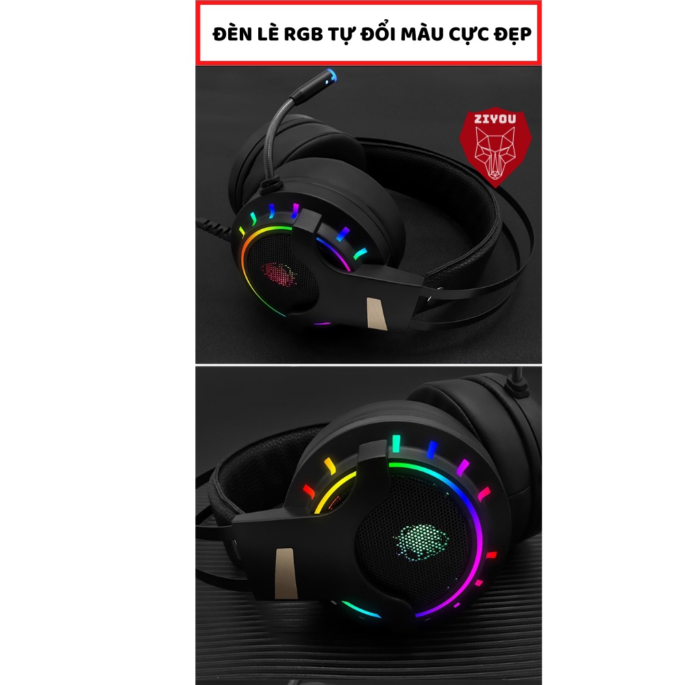 Tai nghe gaming chụp tai ZIYOU K3 có đèn led RGB cực đẹp, micro 360 độ lọc tạp âm chiến game cực đã, chống ồn tốt