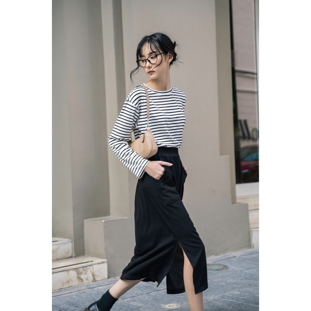 Áo sweater cổ tròn dài tay nữ MADELEN dáng freesize kẻ ngang nhiều màu | BigBuy360 - bigbuy360.vn