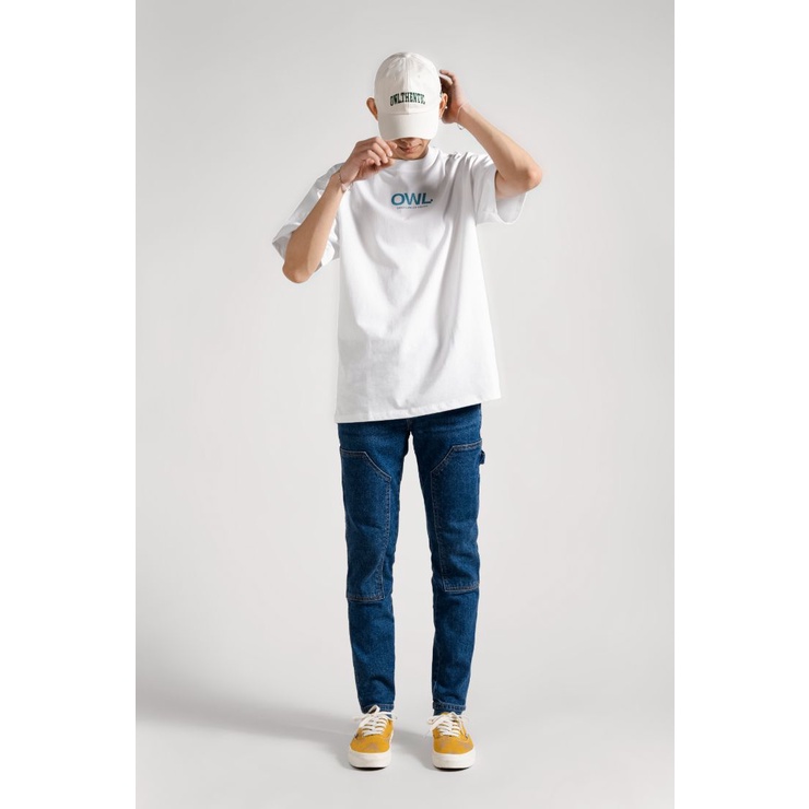 OWL BRAND® DOUBLE KNEE SKINNY JEANS - Quần jeans dài may đắp dáng ôm / Xanh đậm - OWL191021