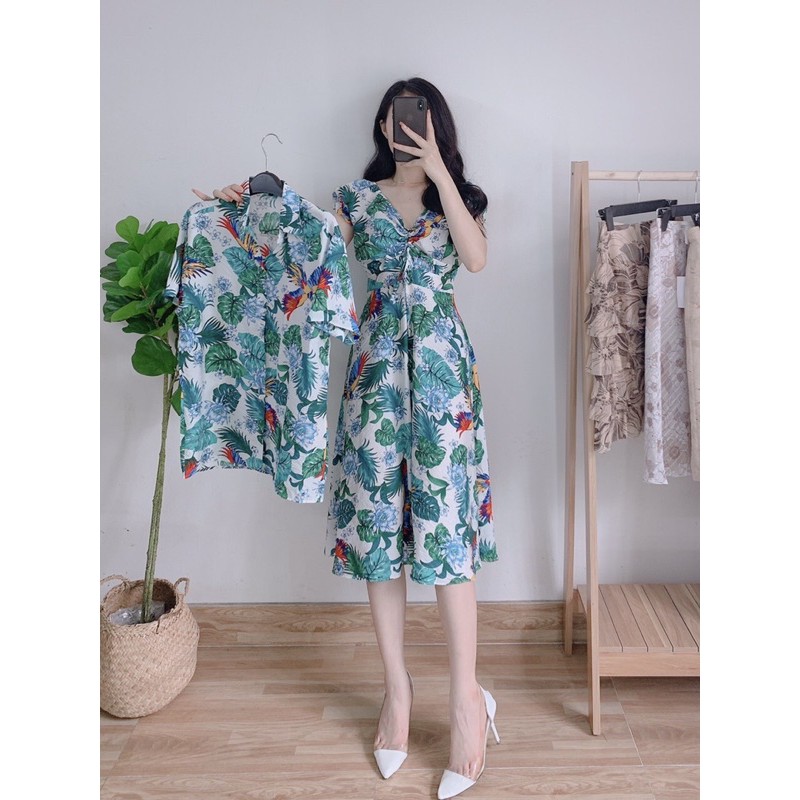 Mẫu lá vẹt - Đồng phục gia đình, cty đồ đôi nhóm - áo váy hoa quả đi biển - có cả đồ bé