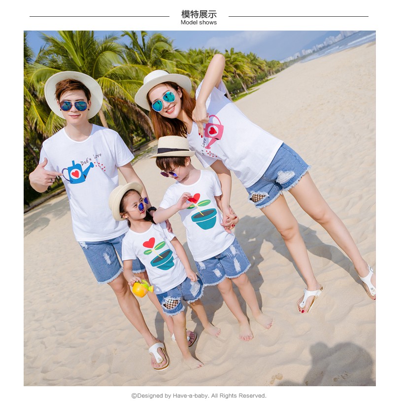 Áo gia đình Familylove - Mẫu Áo gia đình hình chậu cây chất Cotton 100% màu trắng