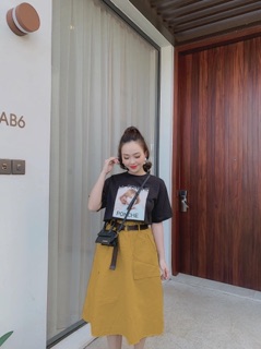 Set Áo croptop mix Chân váy dài (2 màu ảnh thật)