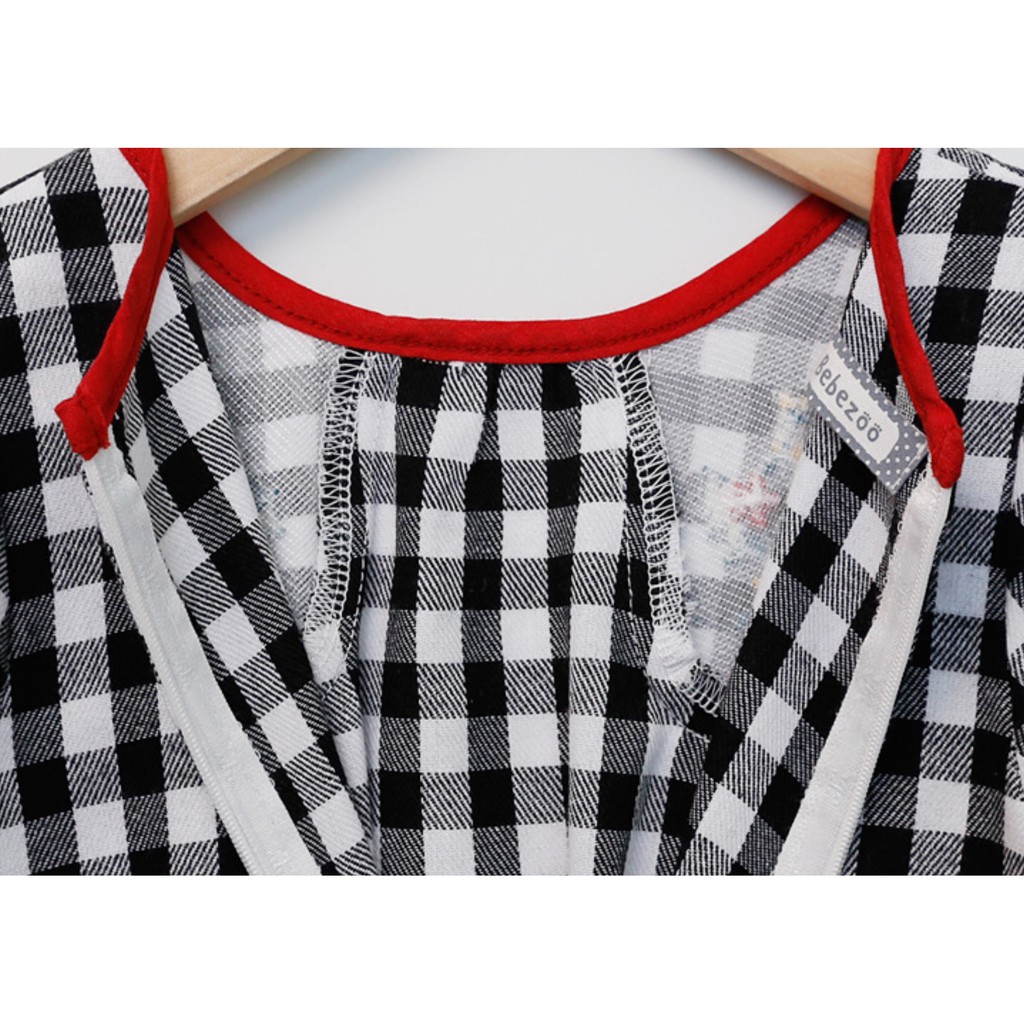 Váy bé gái Hàn Quốc Bebezoo dài tay _ Caro thêu hoa