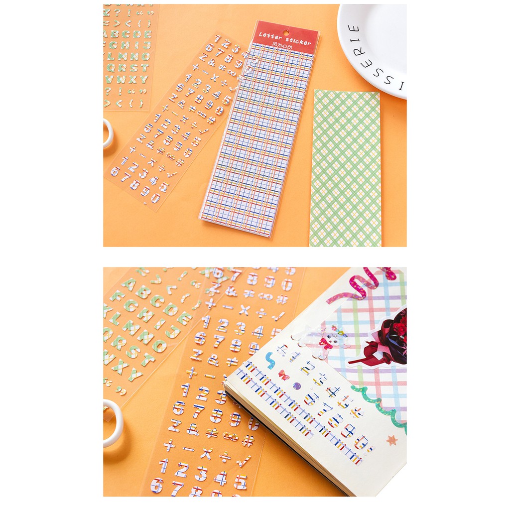 Set 2 sticker chữ cái và số trang trí phong cách Hàn Quốc