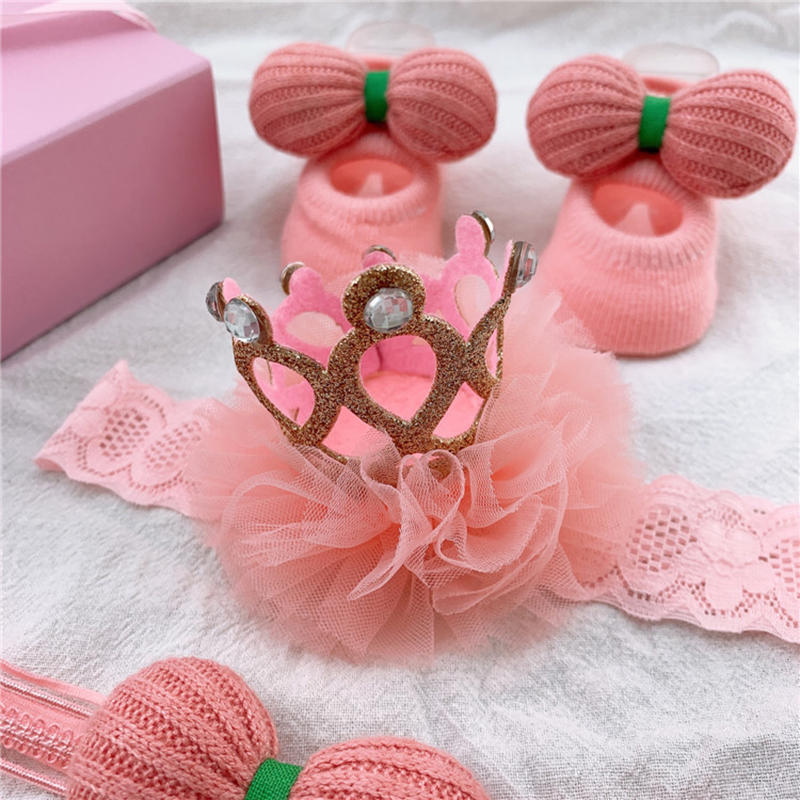Set 2 Băng Đô + Đôi Vớ Phong Cách Công Chúa Kiểu Dáng Xinh Xắn Dành Cho Bé Gái
