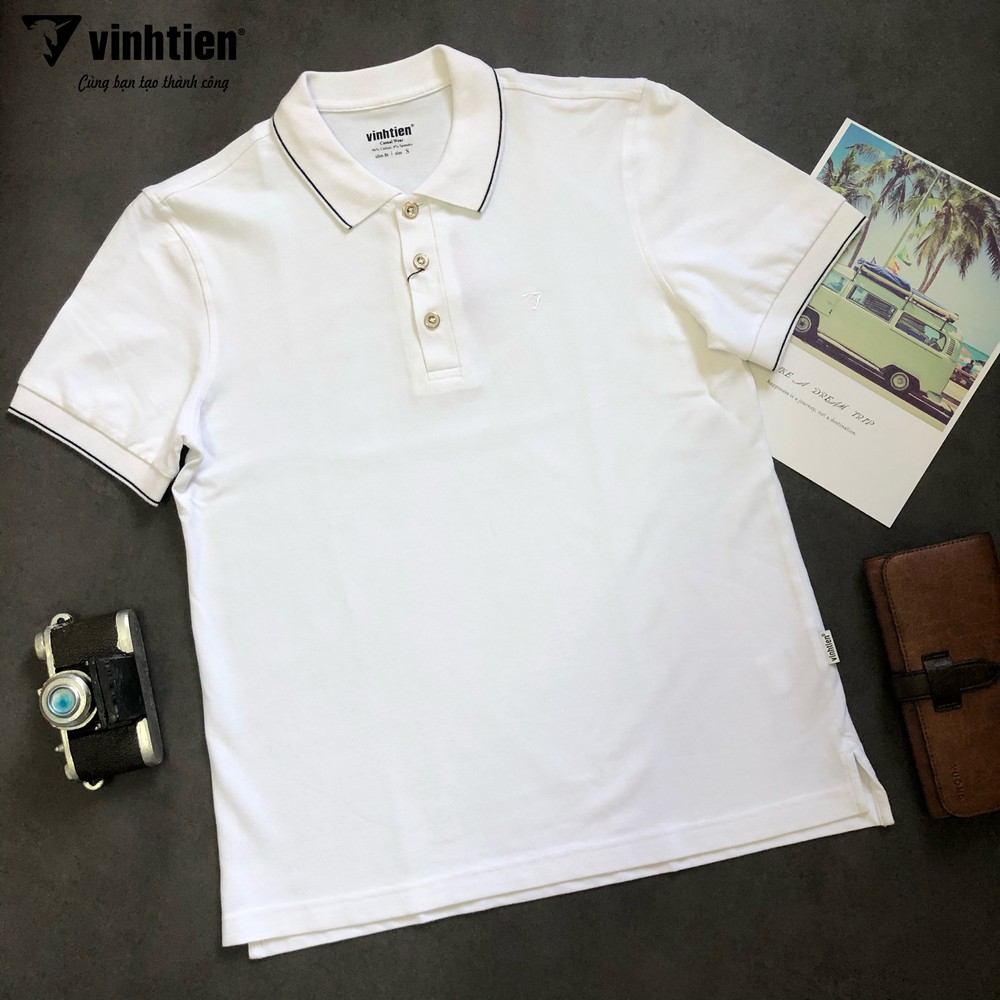 Áo Thun Polo Viền Cổ Slimfit Vĩnh Tiến 299 - F003 - Trắng