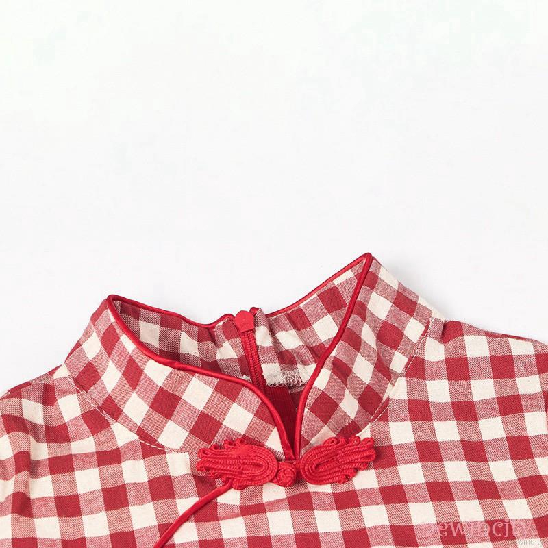 Đầm kiểu sườn xám sát nách phong cách Trung Quốc cho bé gái