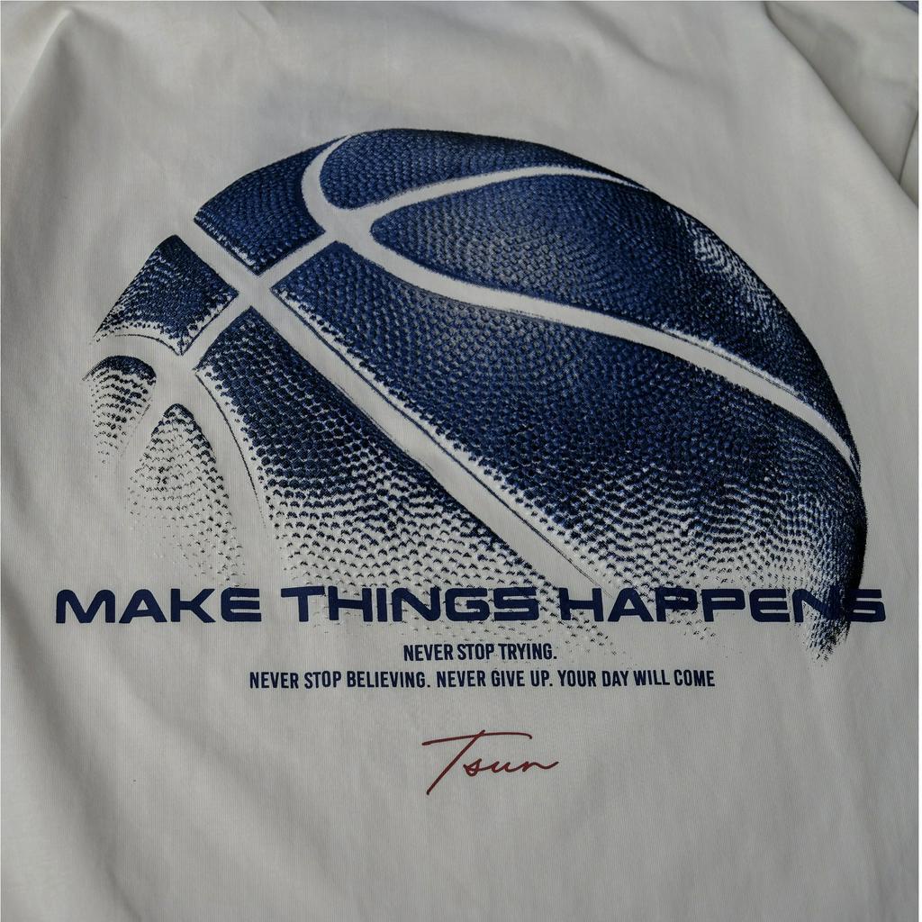 Áo thun TSUN Basketball Kem - [UNISEX] - In Nổi - Thêu Tay Áo