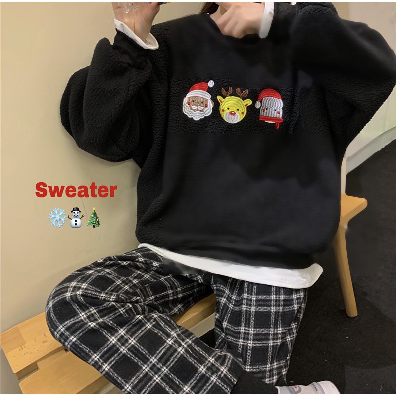 Áo sweater nỉ thêu NOEL phom rộng dáng suông thêu sắc nét cực ngầu WK028