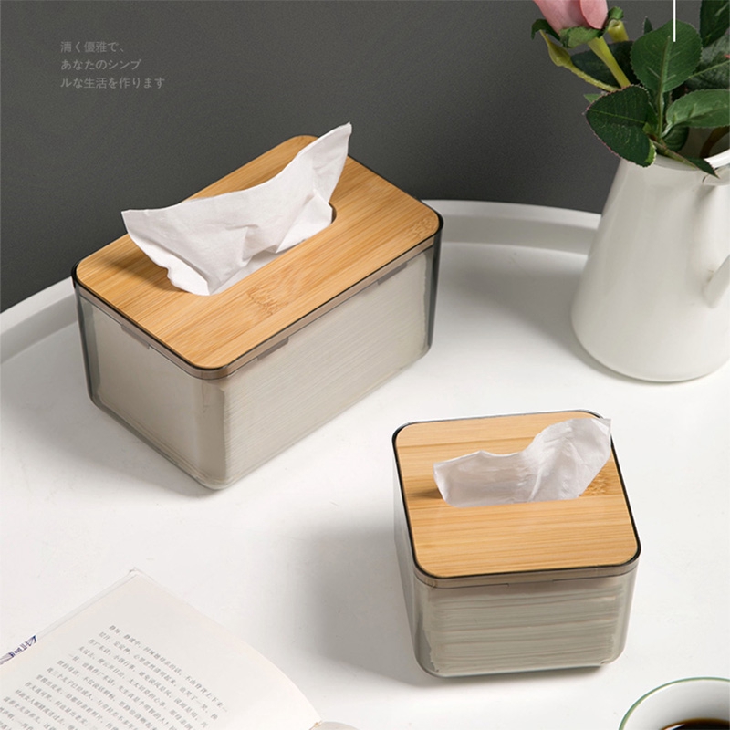 Hộp đựng khăn giấy JUJIAJIA trong suốt nắp gỗ để bàn cafe phòng khách nhà