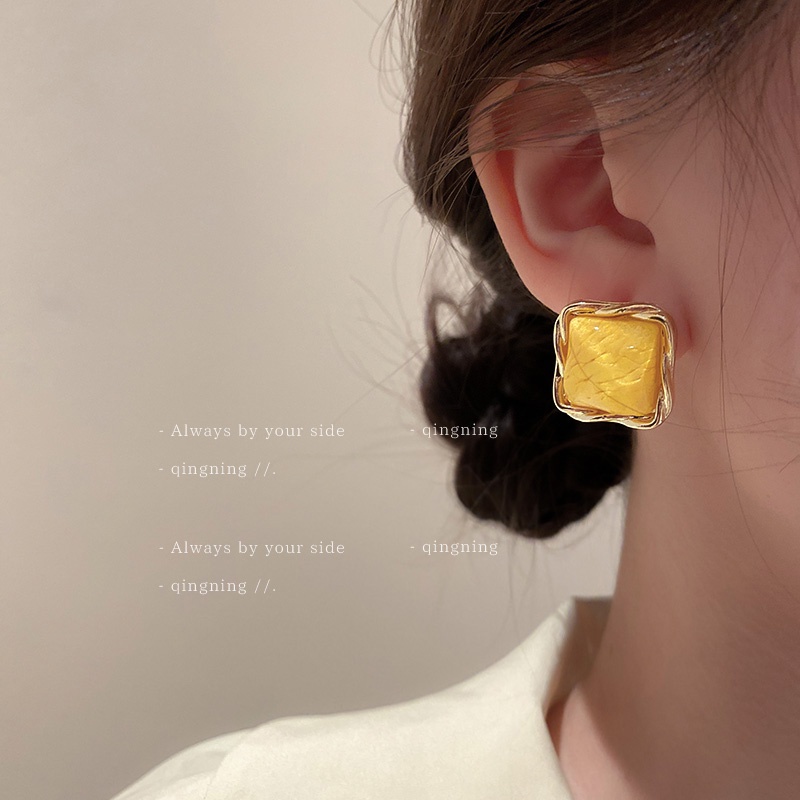 Khuyên tai DREJEW 2 bạc 925 dáng vuông/ gợn sóng nước phong cách Hàn Quốc thời trang cho nữ