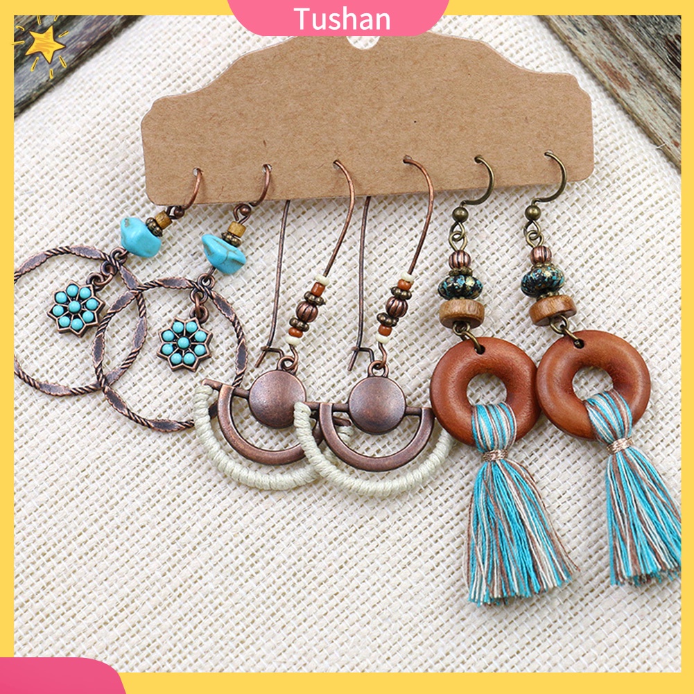 Set 3 Cặp Hoa Tai Phong Cách Vintage Thời Trang Dành Cho Nữ