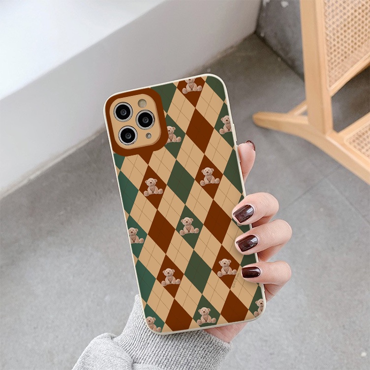 Ốp Iphone họa tiết sọc caro ốp lưng iphone cạnh vuông gấu bear 12 pro max 6 6plus 7 plus 8 x xr xsmax 13promax 11promax