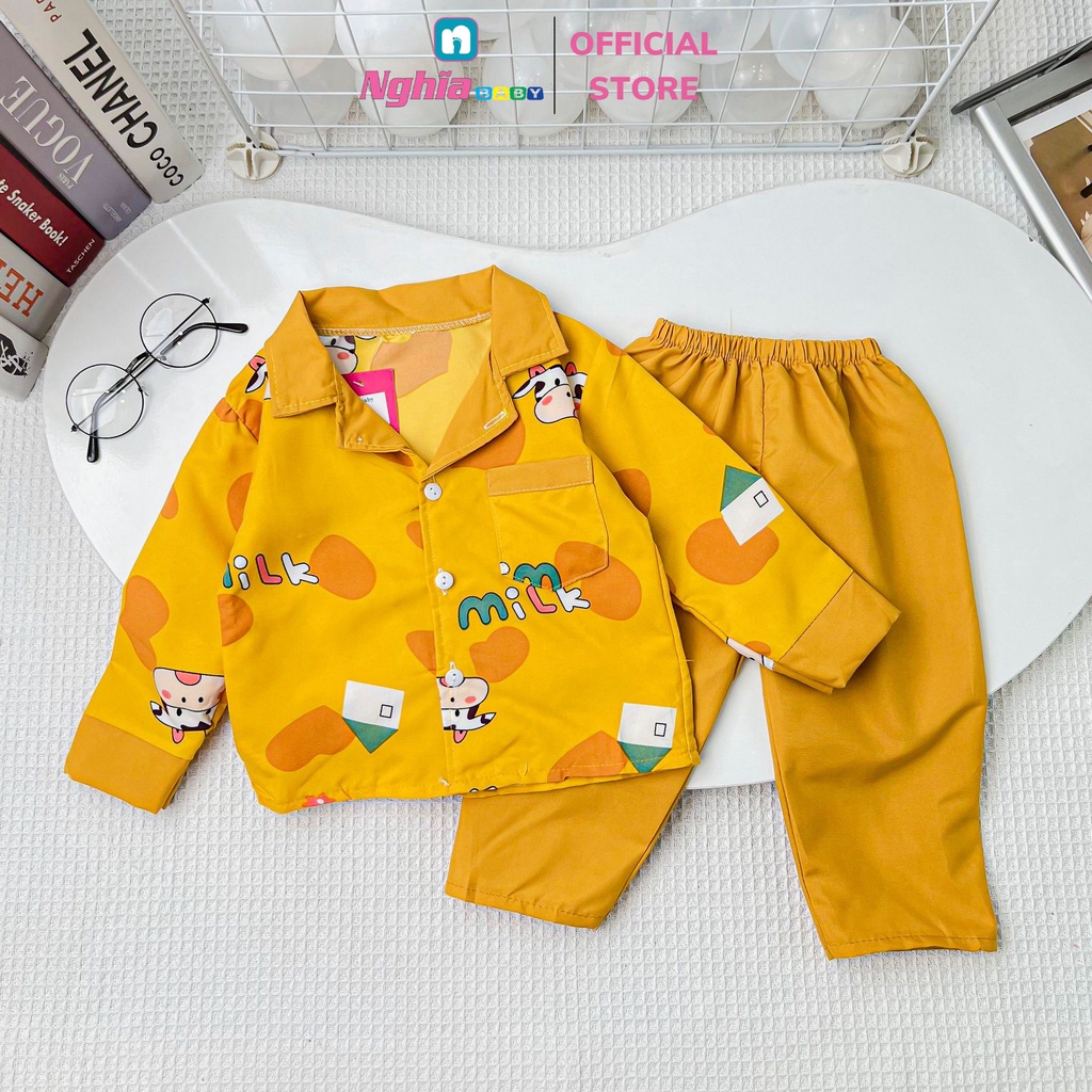 Đồ bộ pijama dài tay họa tiết chất thô đũi cho bé trai bé gái NGHĨA BABY dành cho bé từ 8kg-20kg