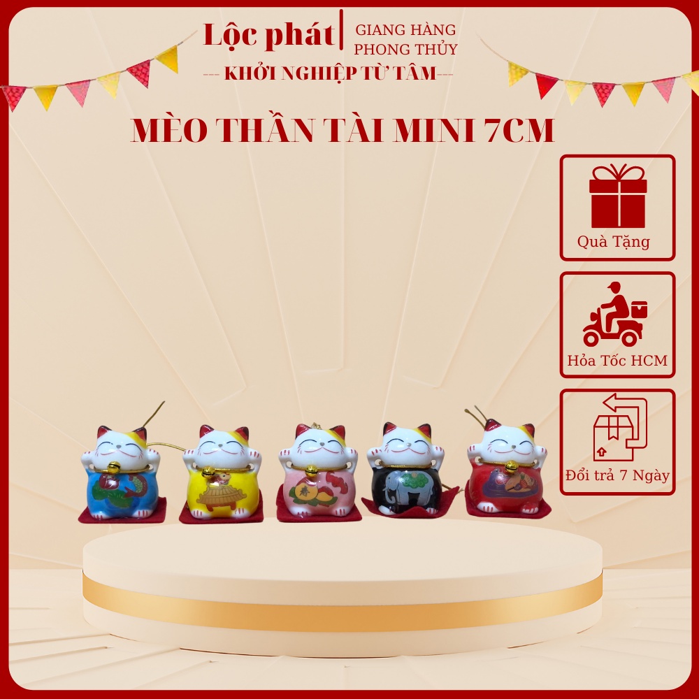 Mèo thần tài vẫy tay mini Lộc phát kích thước 7cm - FREESHIP