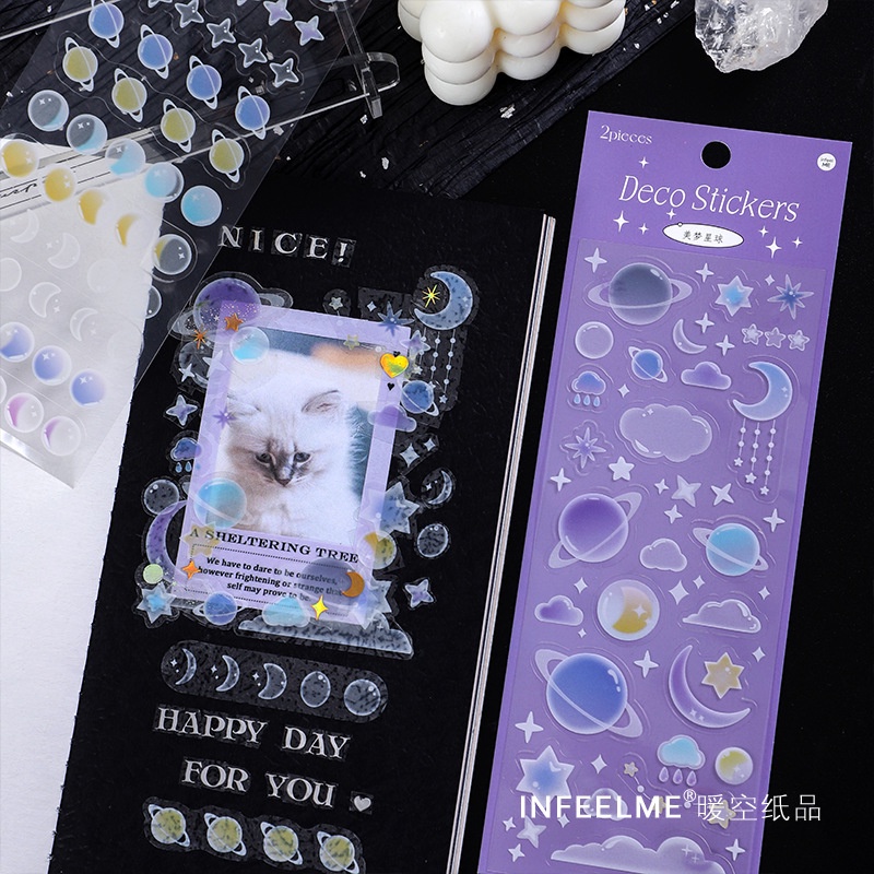 Sticker trang trí sổ hình trăng sao mây trời, hình dán trang trí sổ tay cá tính