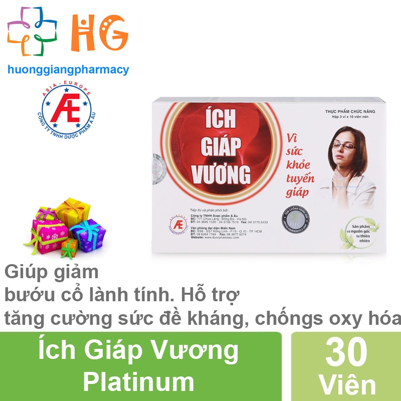 Ích Giáp Vương Platinum hỗ trợ giảm sự tiến triển của bướu cổ lành tính giảm nguy cơ bướu cổ do thiếu iod Hộp 30 viên