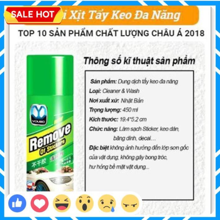 Chai Xịt Tẩy Keo, Nhưa Đường, Băng Dính, Vết Bám Khó Rửa Trên Xe Máy, Ô Tô Remove of sticker 450ml