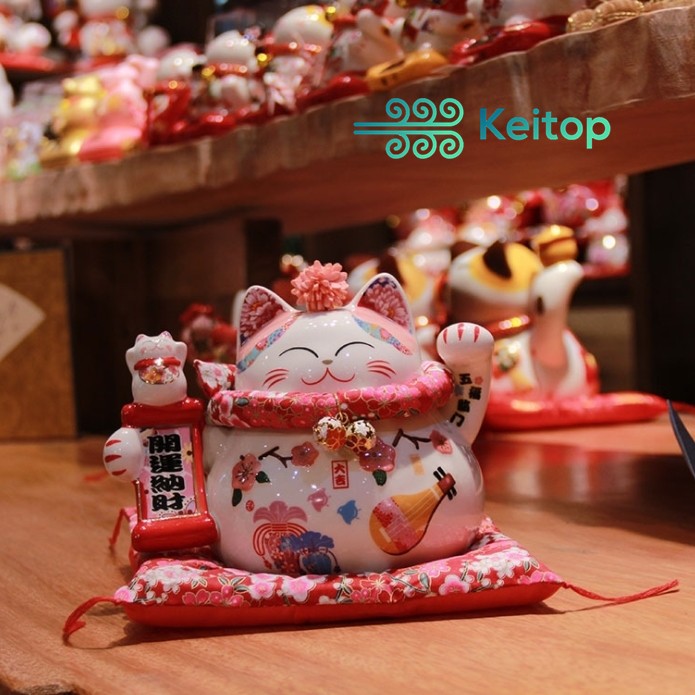 Mèo May Mắn Buôn May Bán Đắt Tài Lộc, Quà Tặng May Mắn 16cm KEITOP MANEKI-018