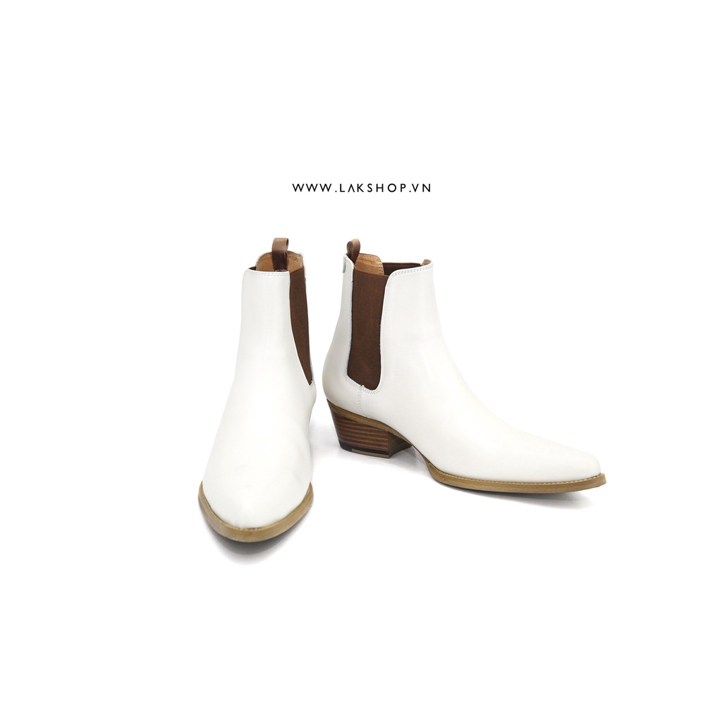 Giày Boots Trắng Jacno Chelsea Boot in Skiny Calfskin White/Brown