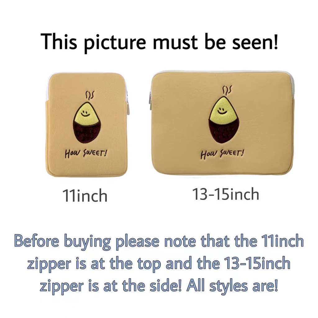 Túi Đựng Máy Tính Bảng  Thêu Họa Tiết Khoai Tây Thiết Kế Dễ Thương Kiểu Hàn Quốc 10/11/13/15 inch