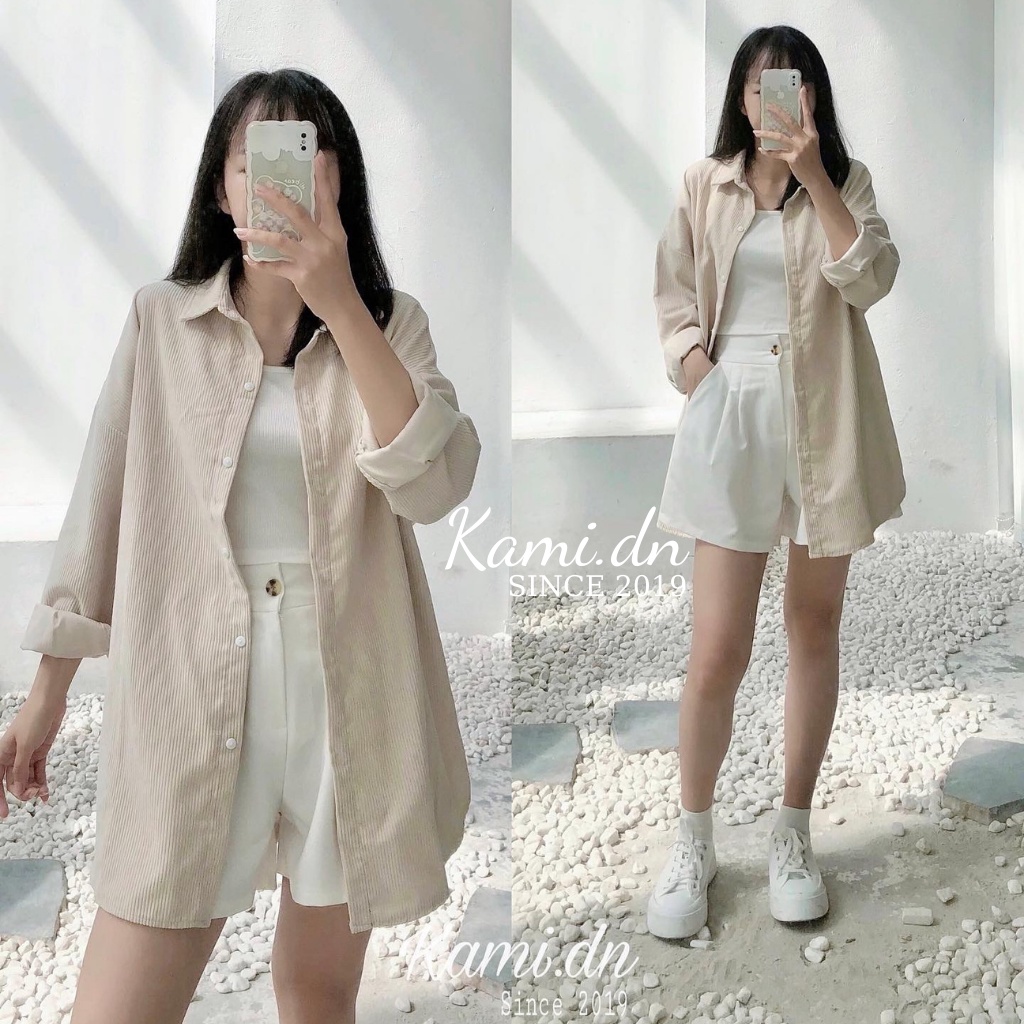 Sơ mi nhung phom oversize chất đẹp