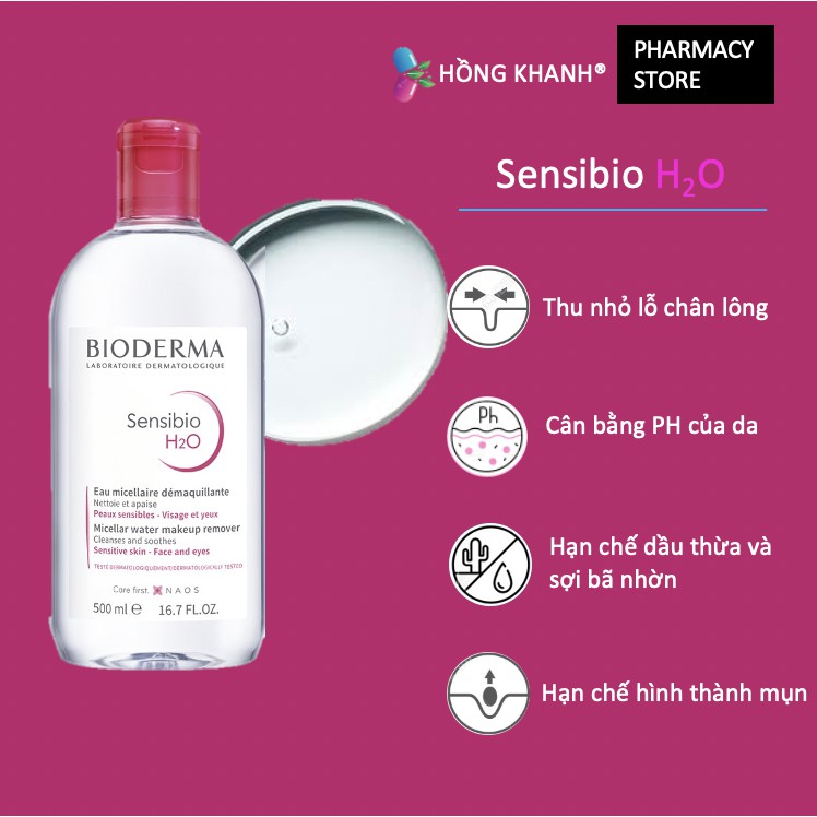 Sensibio H2O - Dung dịch tẩy trang và làm sạch micellar giúp loại bỏ lớp trang điểm và bụi bẩn một cách dịu nhẹ.