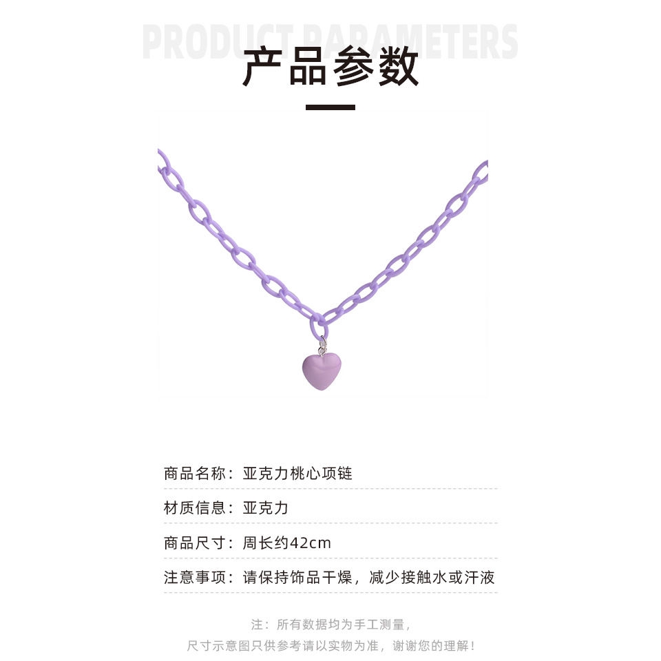 Dây chuyền 22413 mặt trái tim màu sắc cầu vồng bằng acrylic phong cách Hyuna thời trang Nhật Hàn độc đáo dễ phối đồ