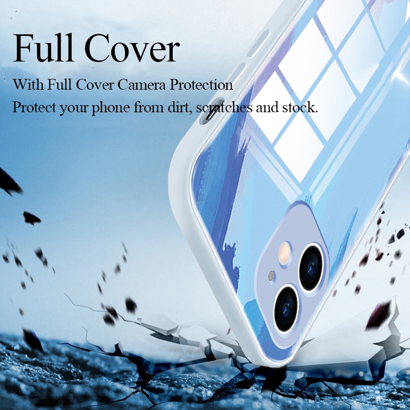 Ốp Điện Thoại Kính Cường Lực Viền Silicon Cho iPhone 14 13 12 11 Pro Max X XS XR 8 7 Plus + SE 2020 Sự Bảo Vệ