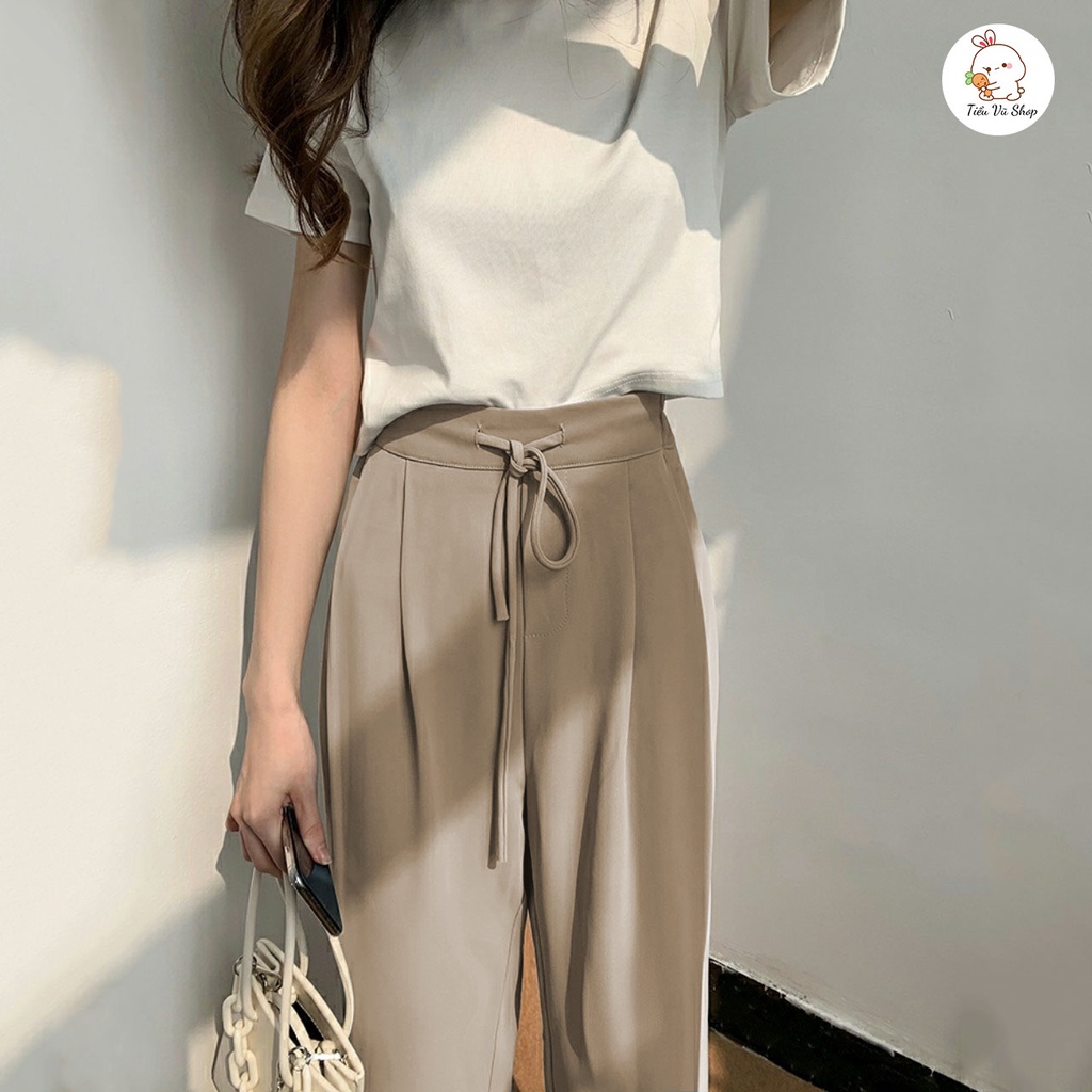Quần ống suông lưng cao vải trượt dây thun hot trend 2022 m362