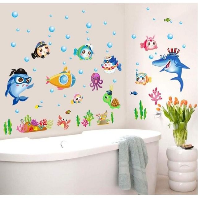 Decal dán tường cá biển sắc màu