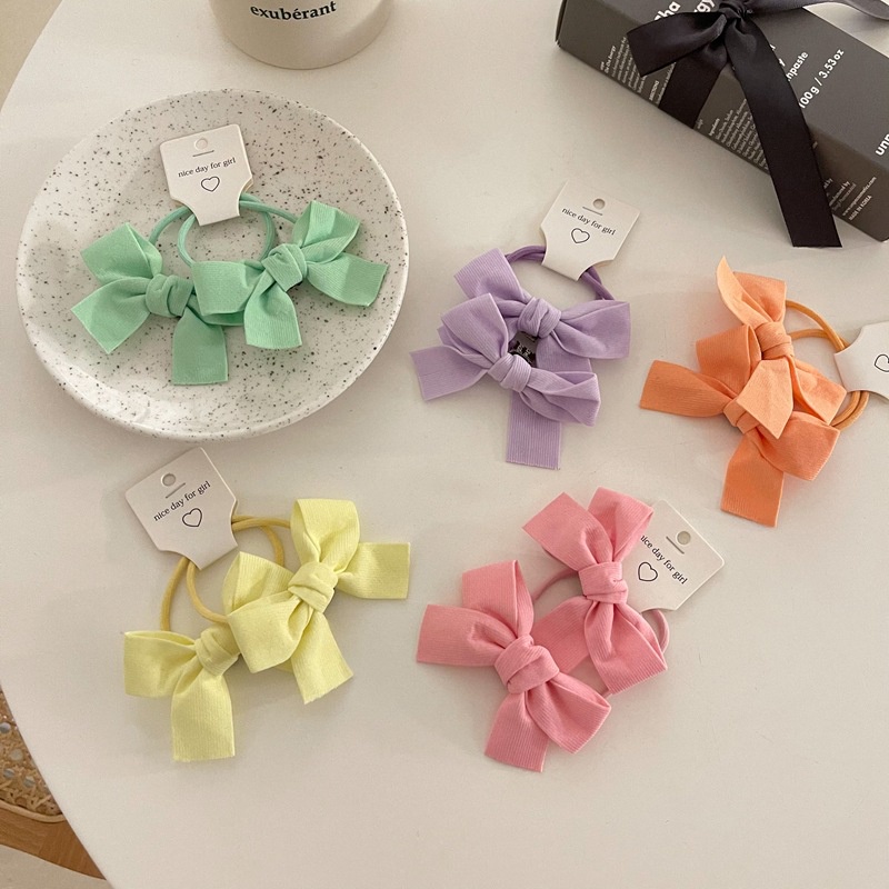 Bộ 2 Dây Cột Tóc Đính Nơ Màu Sắc Ngọt Ngào Phong Cách Hàn Quốc Sành Điệu Cho Nữ