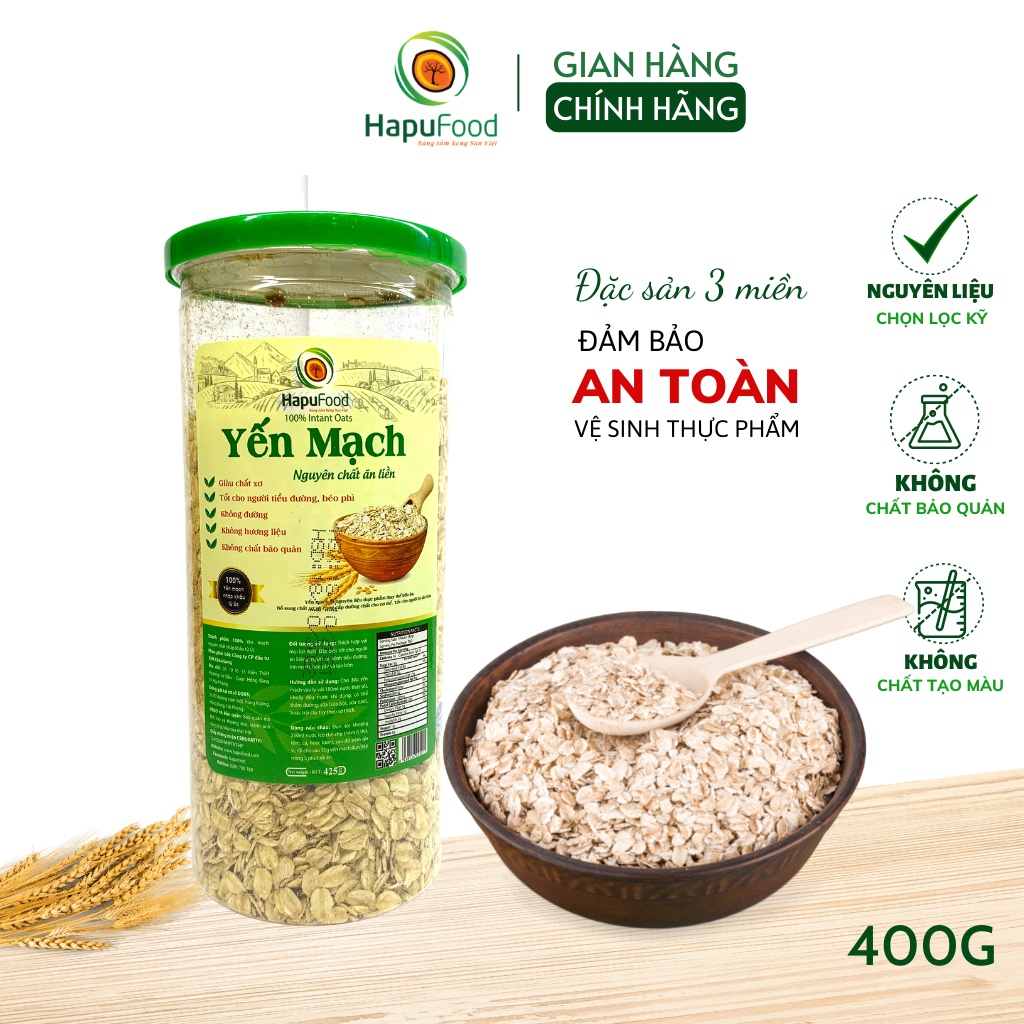 Yến mạch cán dẹt Úc 425g HAPUFOOD ăn liền, thơm ngon, cung cấp dinh dưỡng, đảm bảo VSATTP