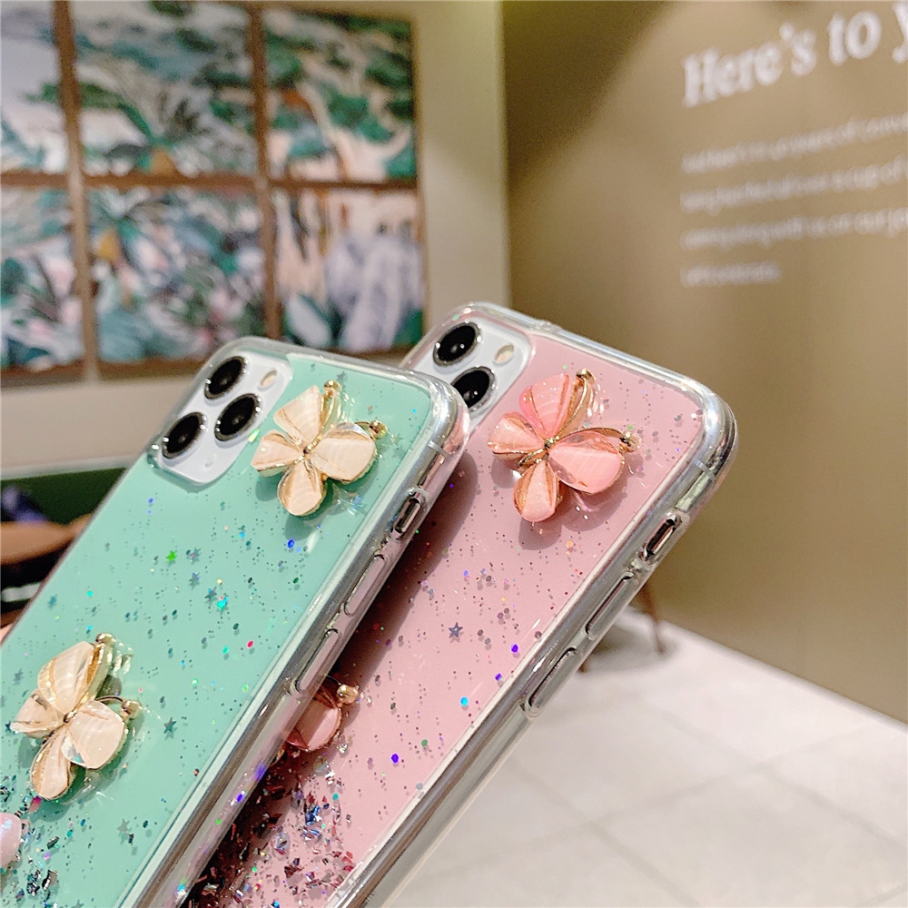 Ốp điện thoại silicone mềm bướm 3D lấp lánh cho APPLE IPHONE 11 PRO MAX X XS MAX XR 7 8 PLUS 6 6S PLUS