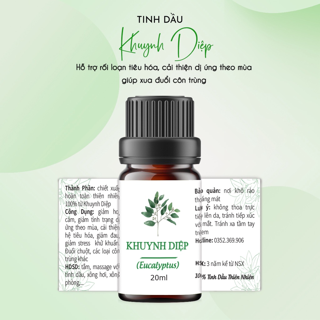 Tinh dầu Khuynh Diệp 20ml, giảm ho, cảm cúm, ngạt mũi, dị ứng, đuổi muỗi, côn trùng.