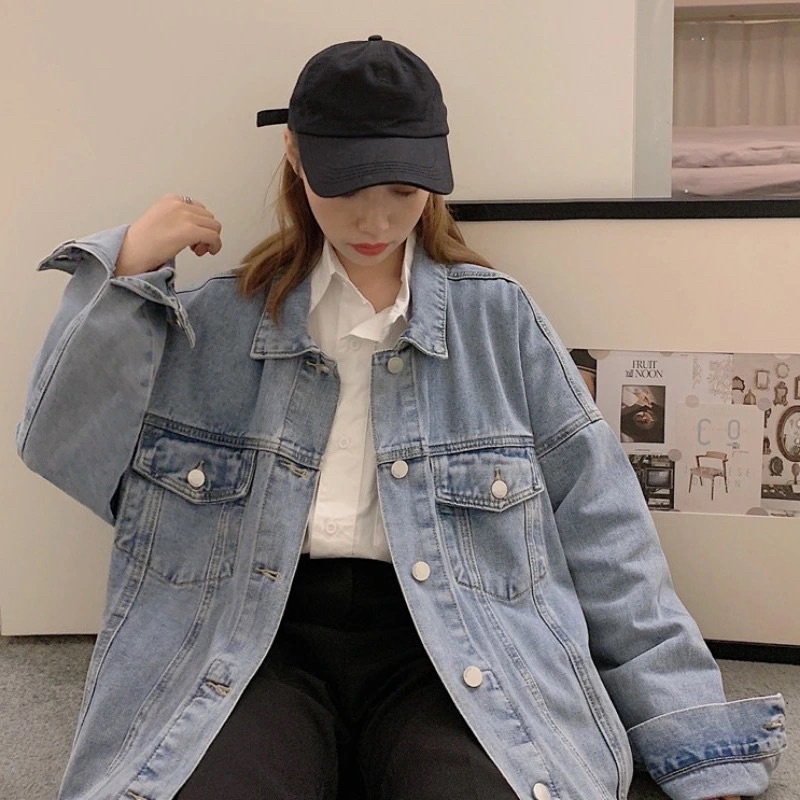 Áo Khoác Bò Denim Áo Jean Dài Tay Màu Đen Nam Nữ Unisex Phong Cách Ulzzang Basic chất loại 1 Quảng Châu