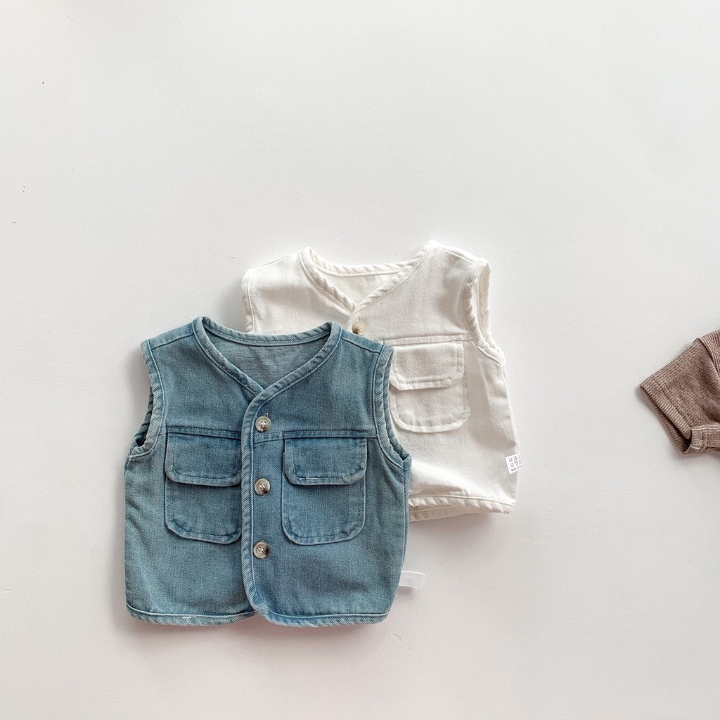 Áo Khoác Denim Không Tay Phối Nút Mở Thời Trang Mùa Hè Dành Cho Bé Trai Và Bé Gái