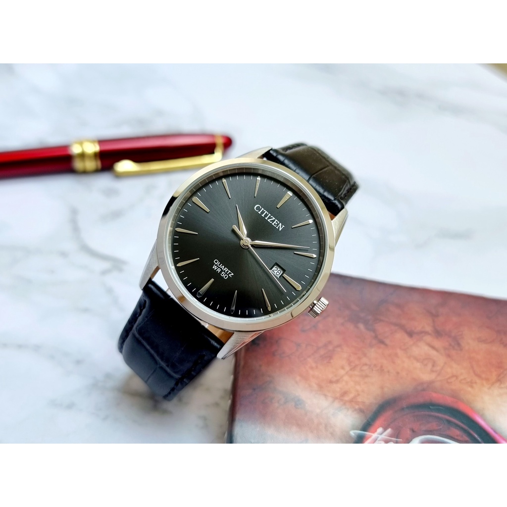 Đồng Hồ Nam Citizen BI5000-10E Pin Dây Da Full Đen