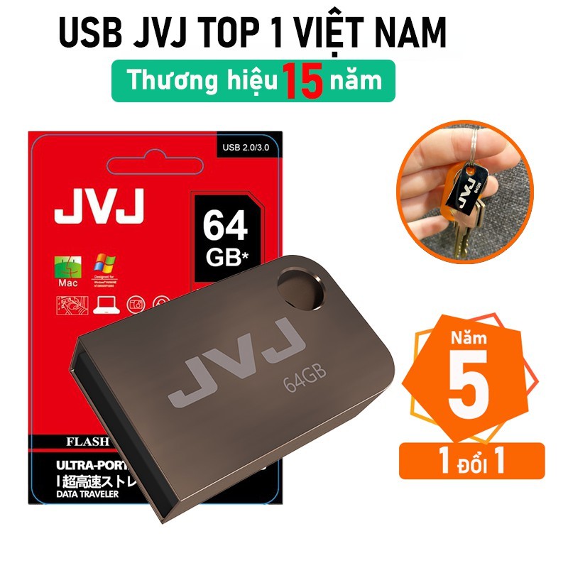 USB 64Gb 2.0 JVJ FLASH S2 siêu nhỏ vỏ kim loại - tốc độ 30MB/s chống nước chống nhiệt ổn định, Móc khóa Bảo hành 5 năm