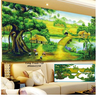 Tranh gắn đá làng quê y8028 160x75cm