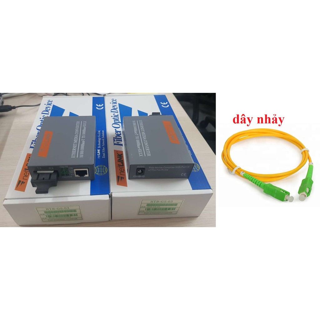 2 Dây Nhảy quang + Cặp Converter Quang 1GB Netlink Single Mode dùng 2 Sợi quang 25km. BH 12 tháng
