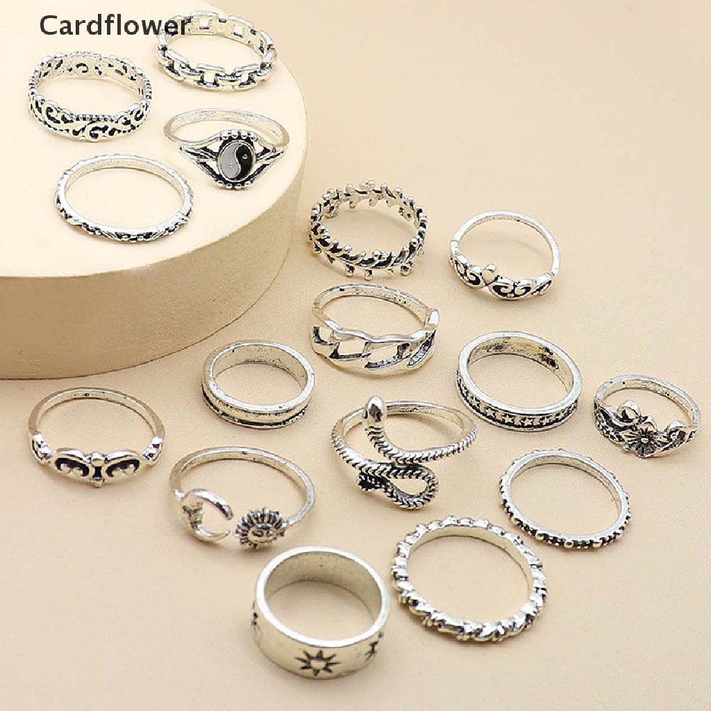< Cardflower > Bộ 16 Nhẫn Hợp Kim Hình Rắn Mặt Trăng Mặt Trời Cá Tính Khí Chất Phong Cách Retro Cá Tính Cho Nữ Đang Giảm Giá