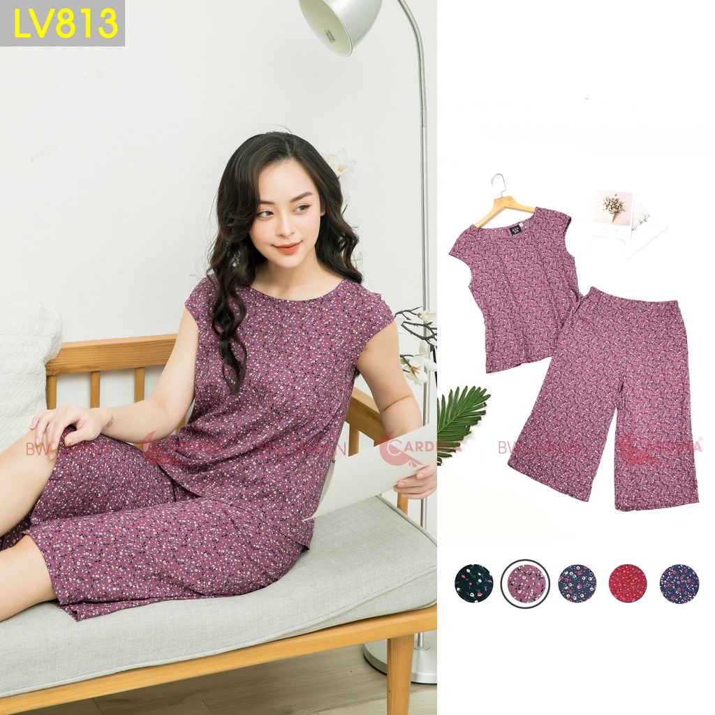 Bộ đồ mặc nhà mùa Hè Nữ𝐂𝐀𝐑𝐃𝐈𝐍𝐀Chất Lanh Nhung mát lạnh áo tay hến quần ống rộng lửng dài đến bắp chân họa tiết xinh yêu