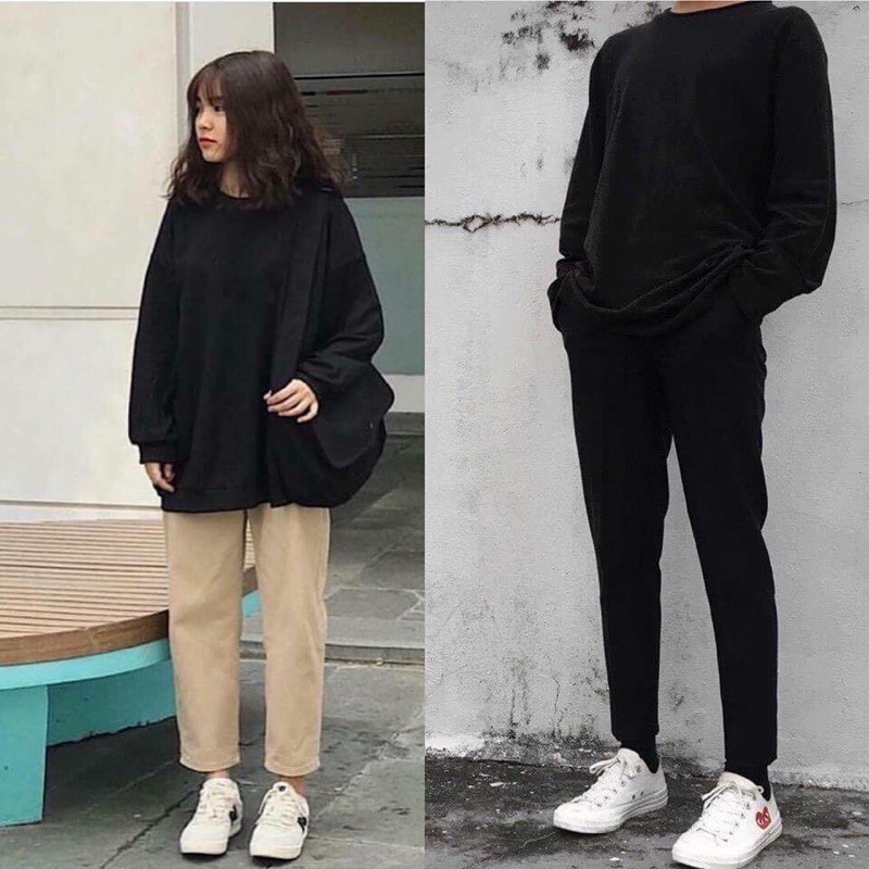 Áo sweater MEN 194 vải nỉ thu đông co dãn, dày dặn mềm mịn form rộng phong cách Unisex - Trơn - Hàng nhập khẩu