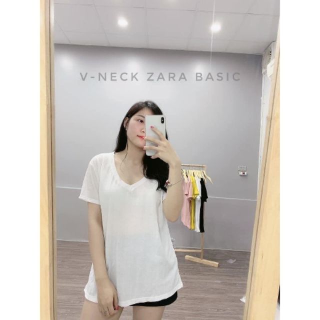 Áo thun trơn cổ tim Zara Basic