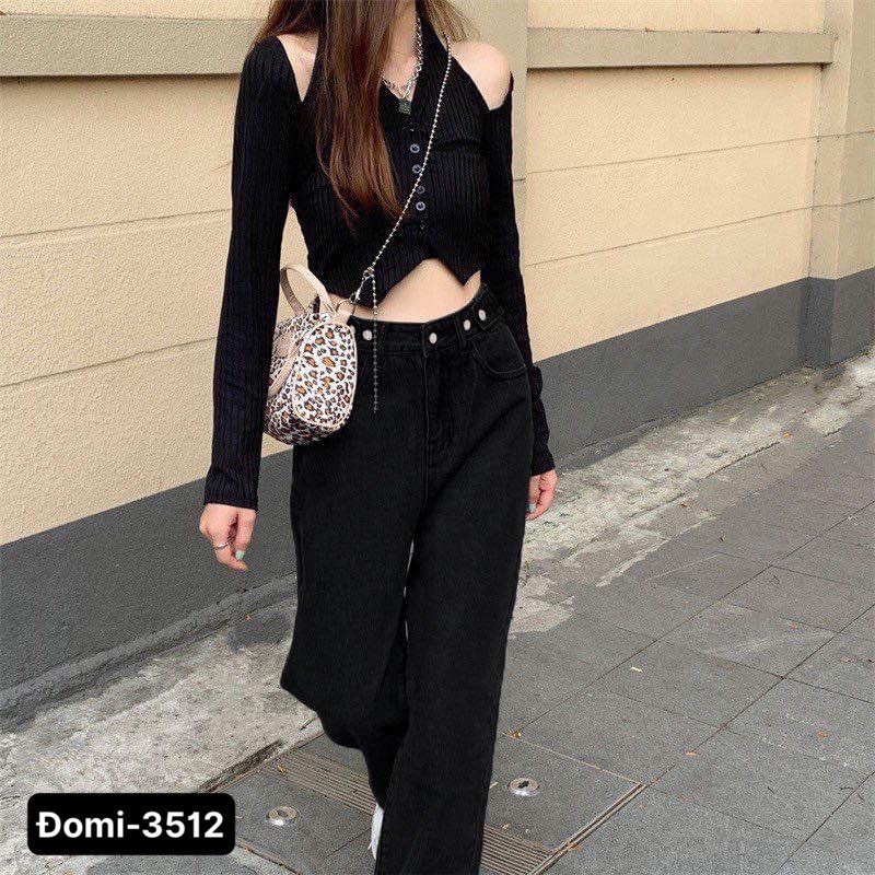 Quần suông ống rộng, quần baggy jean nữ Lê Huy Fashion màu xanh nhạt cạp điều chỉnh nút gài eo Ulzzang MS 3392