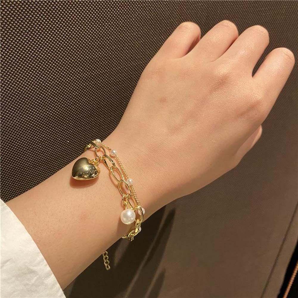 QQMALL Bộ Vòng Tay Đính Ngọc Trai Nhân Tạo Phong Cách Hàn Quốc Thời Trang Cho Nữ