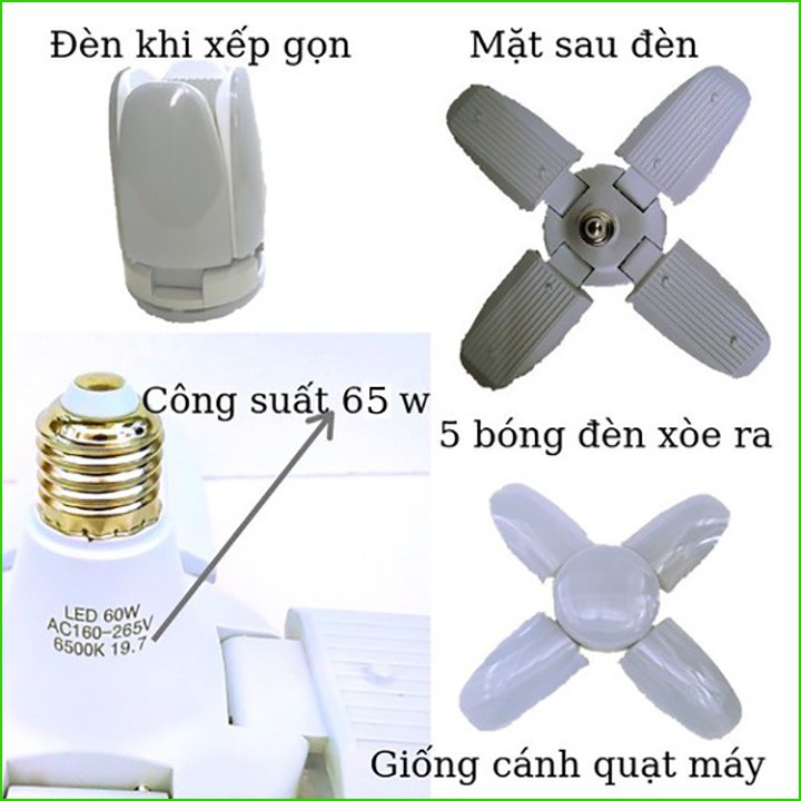 Bóng đèn led 4 cánh 65W siêu sáng ( hình cánh quạt)