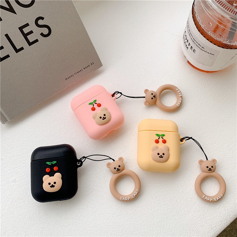 Vỏ Bọc Hộp Sạc Tai Nghe Không Dây Airpods 1 / 2 Thiết Kế Hình Gấu Cherry Dễ Thương