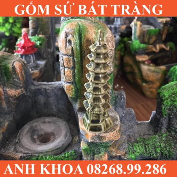 Tháp chùa vàng - phụ kiện cho thác phong thuỷ - Gốm sứ Bát Tràng Anh Khoa | BigBuy360 - bigbuy360.vn